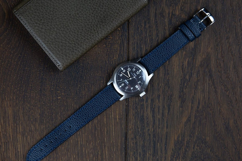 Loja de Relógios Monocromáticos | Relógio de Pele de Bezerro em Grão - Azul